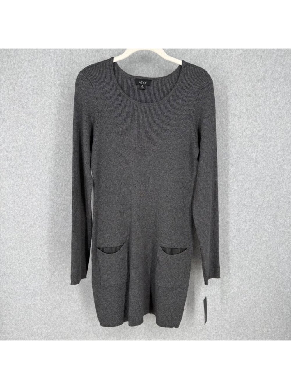 Alyx Womens Long Sleeve Sweater Dress Size XL Charcoal Gray Ribbed Knit NEW
